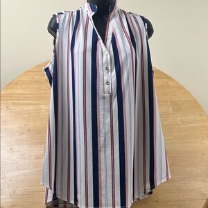 Perseption Navy and Red Striped Blouse